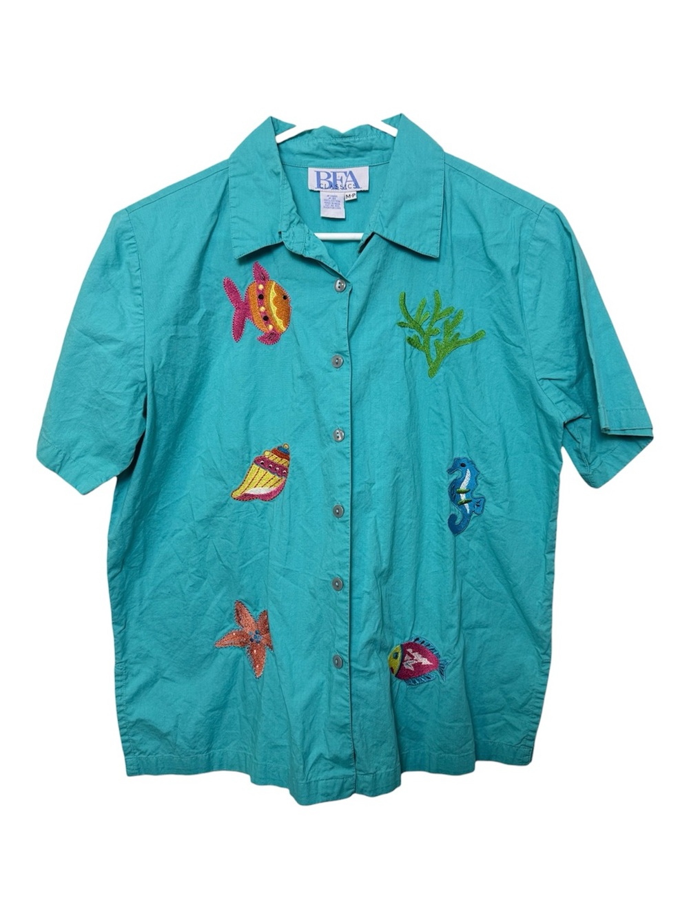 Vintage BFA Classics Ocean Appliqué Button Up Shirt Medium